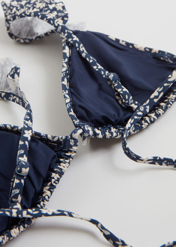& Other Stories Frilled Triangle Bikini Top Navy Blue