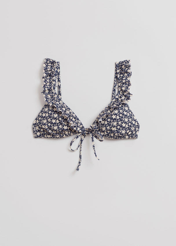 & Other Stories Frilled Triangle Bikini Top Navy Blue