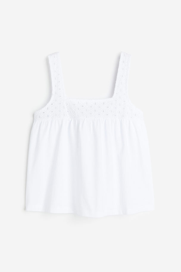 H&M Top mit Broderie Anglaise Weiß