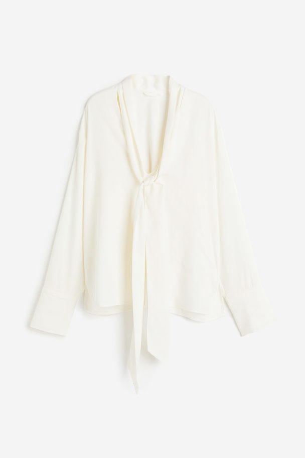 H&M Bluse mit Bindedetail Weiß