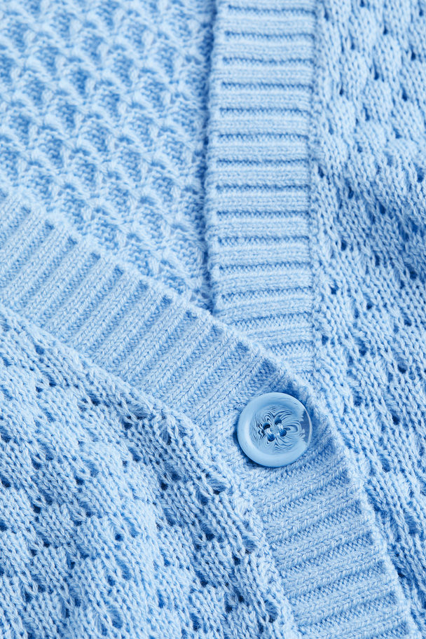 H&M Pointelle-knit Cardigan Light Blue