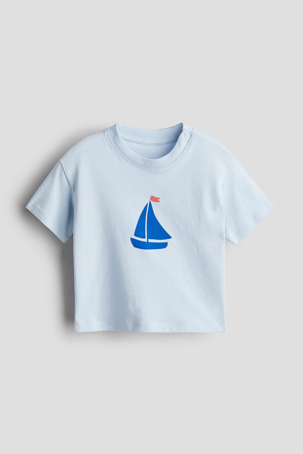 H&M T-Shirt aus Baumwolljersey Hellblau/Segelboote