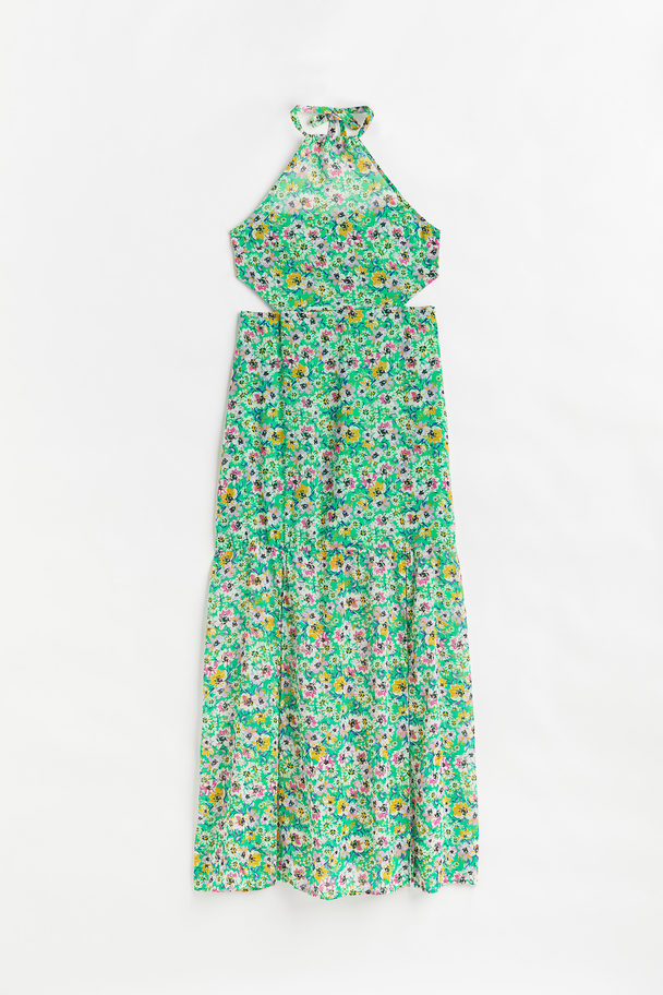 H&M Open-backed Chiffon Dress Green/floral