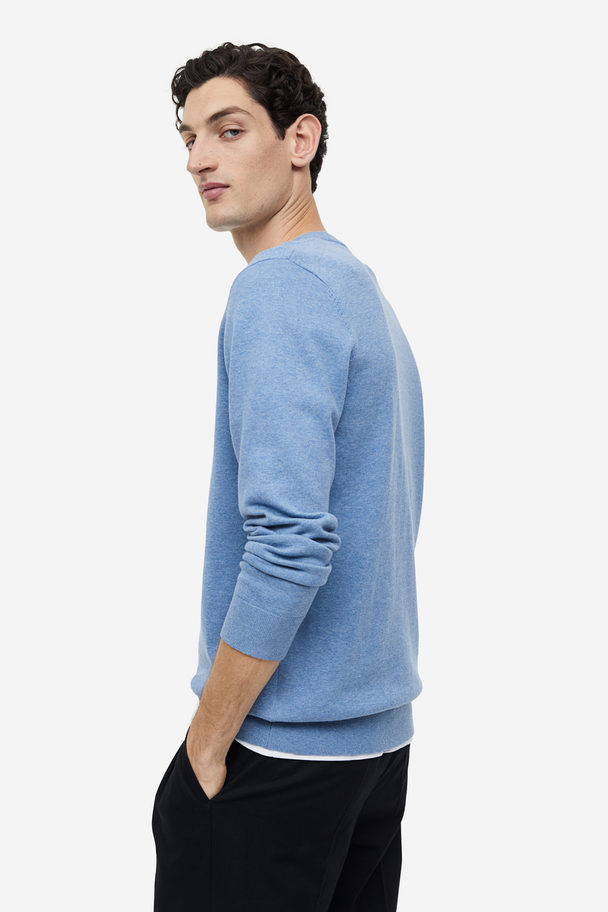 H&M Slim Fit Fine-knit Cotton Jumper Light Blue