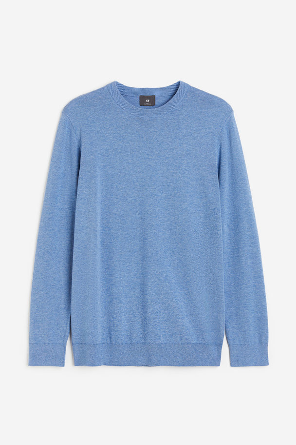 H&M Slim Fit Fine-knit Cotton Jumper Light Blue