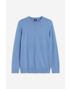 Slim Fit Fine-knit Cotton Jumper Light Blue