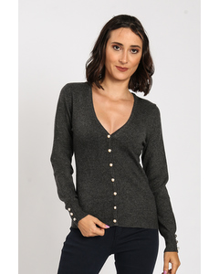 V-neck Cardigan With Pearl Buttoning And Buttons On Sleeves