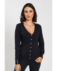 V-neck Cardigan With Pearl Buttoning And Buttons On Sleeves
