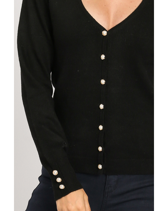 William de Faye V-neck Cardigan With Pearl Buttoning And Buttons On Sleeves