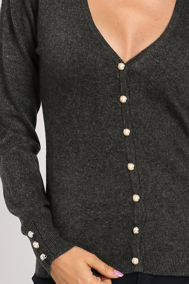 William de Faye V-neck Cardigan With Pearl Buttoning And Buttons On Sleeves