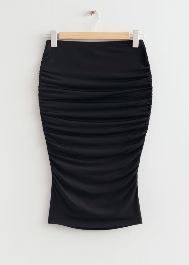 & Other Stories Ruched Pencil Midi Skirt Black