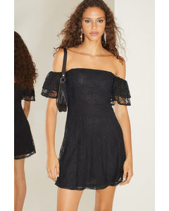 Off-the-shoulder Lace Dress Black