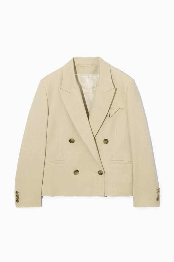 COS Double-breasted Cropped Linen-blend Blazer Light Beige