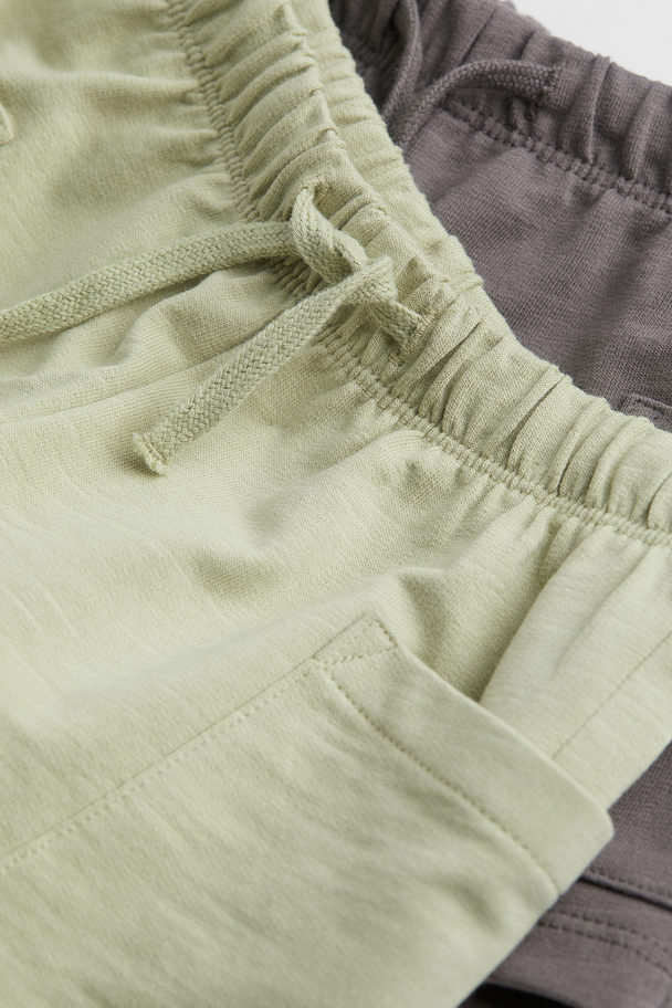 H&M 2-pack Slub-cotton Shorts Pistachio Green/grey