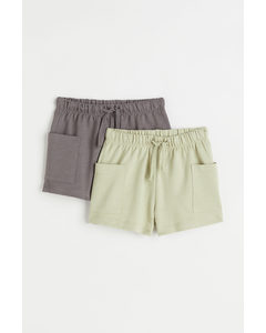 2-pack Slub-cotton Shorts Pistachio Green/grey