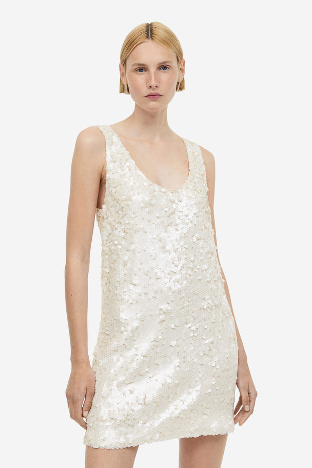 H&M Mini-jurk Met Pailletten Roomwit