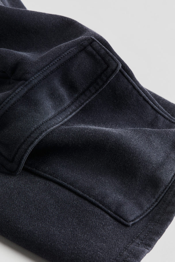 H&M Cargo-sweatshorts Med Vasket Look Mørkegrå