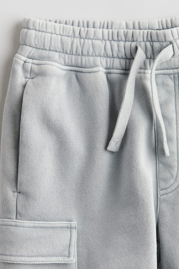 H&M Washed-look Cargo Sweatshorts Light Blue-grey