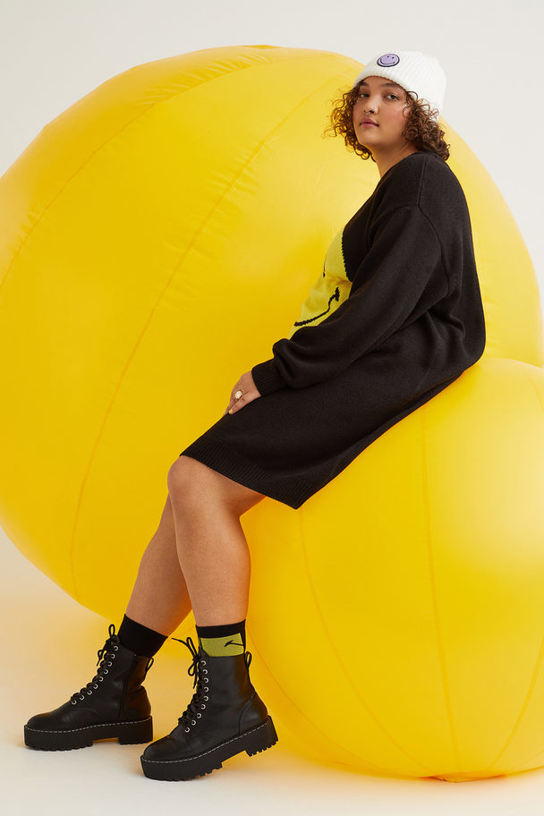 H&M H&m+ Jacquard-knit Dress Black/smiley®