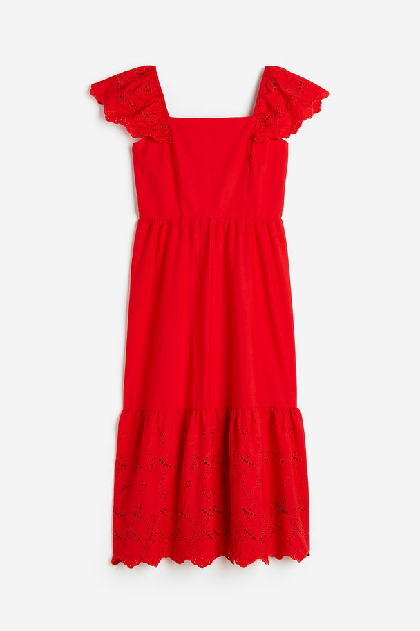 H&M Kleid mit Broderie Anglaise Rot