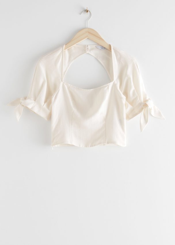 & Other Stories Lyocell Linen Blend Tie Sleeve Top White