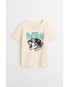 T-shirt Met Pailletten Lichtgeel/tijger