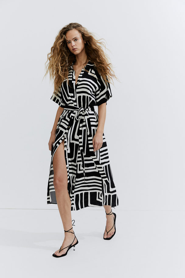 H&M Tie-belt Shirt Dress Black/patterned