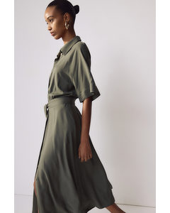 Tie-belt Shirt Dress Dark Khaki Green