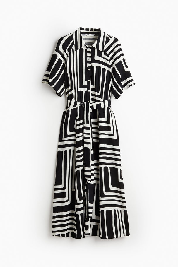 H&M Tie-belt Shirt Dress Black/patterned