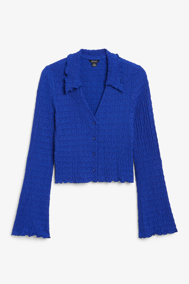 Monki Electric Blue Textured Cropped Blouse Electric Blue