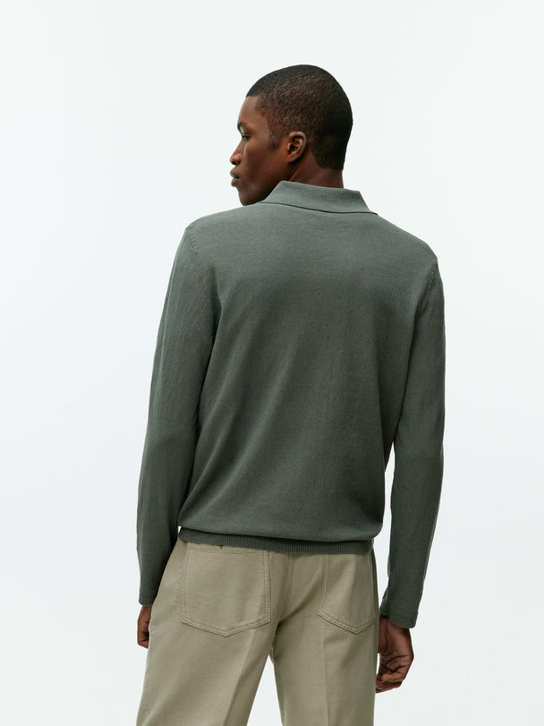 ARKET Knitted Polo Shirt Khaki Green