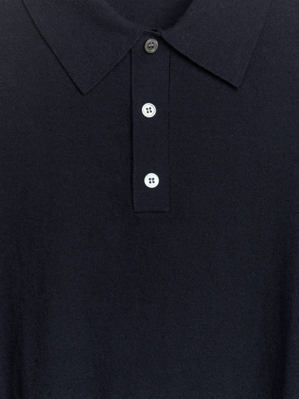 ARKET Knitted Polo Shirt Dark Blue