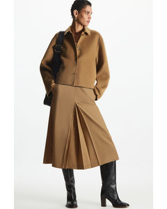 Pleated Wool Midi Skirt Brown