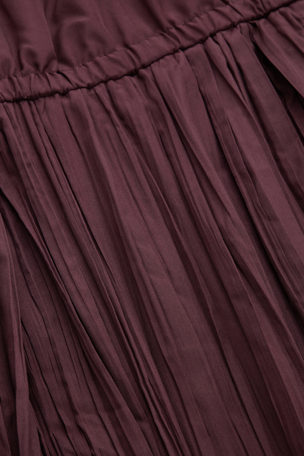 COS Long-sleeve Pleated Maxi Dress Burgundy