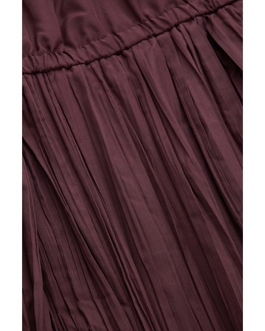 COS Long-sleeve Pleated Maxi Dress Burgundy