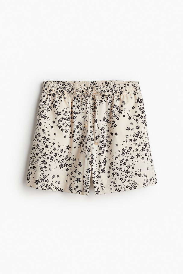 H&M Dra-på-shorts I Bomull Ljusbeige/blommig