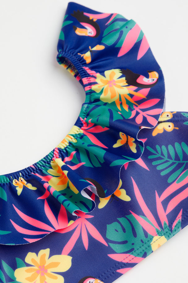 H&M Mønstret Flæsebikini Blå/tropiske Blomster