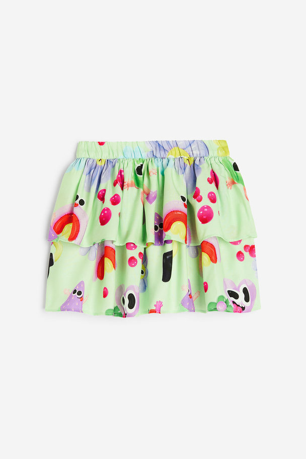 H&M Tiered Skirt Light Green/patterned