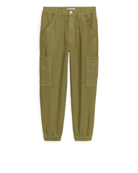 Arket Lyocell Cargo Trousers Olive Green