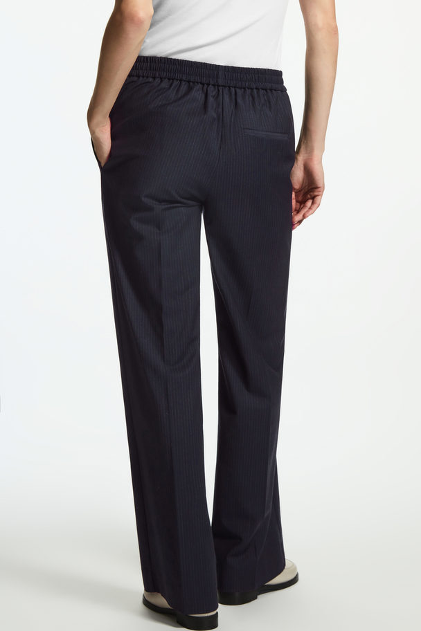 COS Straight-leg Elasticated Wool Trousers Navy / Pinstriped