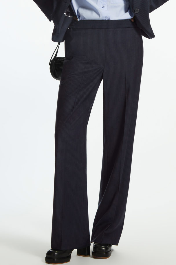 COS Straight-leg Elasticated Wool Trousers Navy / Pinstriped