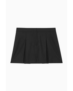 Low-rise Pleated Wool Mini Skirt Black