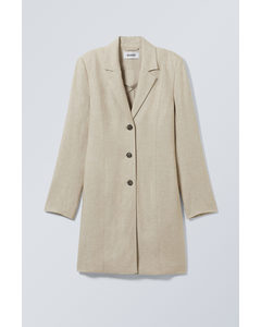 Knee-length Linen Blend Coat Ecru