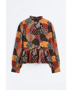 Frill-collared Blouse Orange/patterned