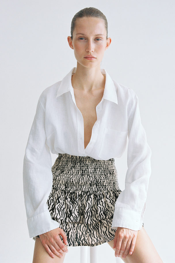 H&M Smock-waisted Tiered Skirt Cream/black Patterned