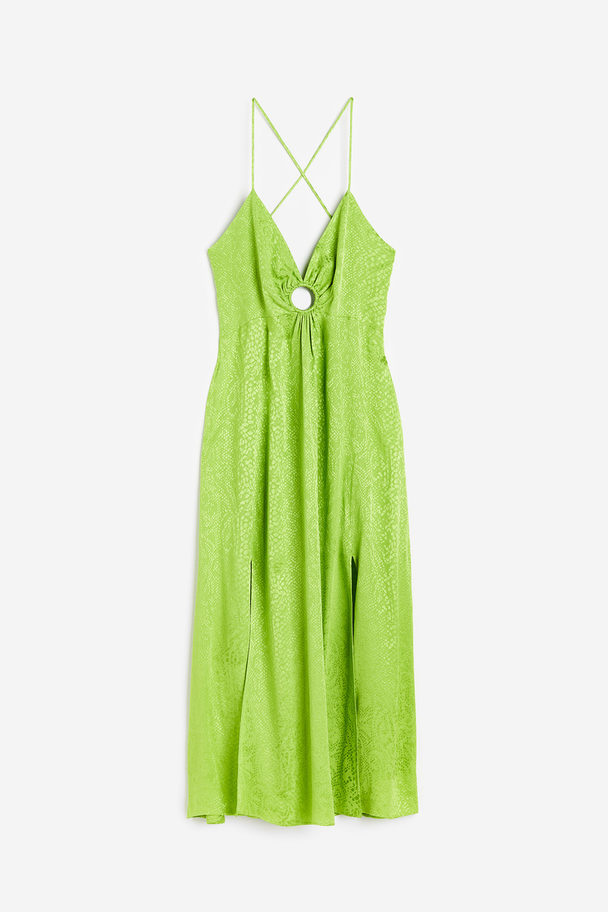 H&M Jacquard-weave Dress Green/snakeskin-patterned