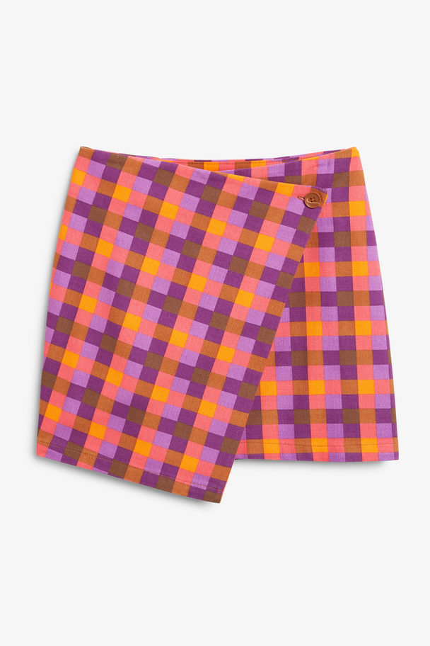 Monki Purple And Orange Check Pattern Mini Skirt Purple & Orange