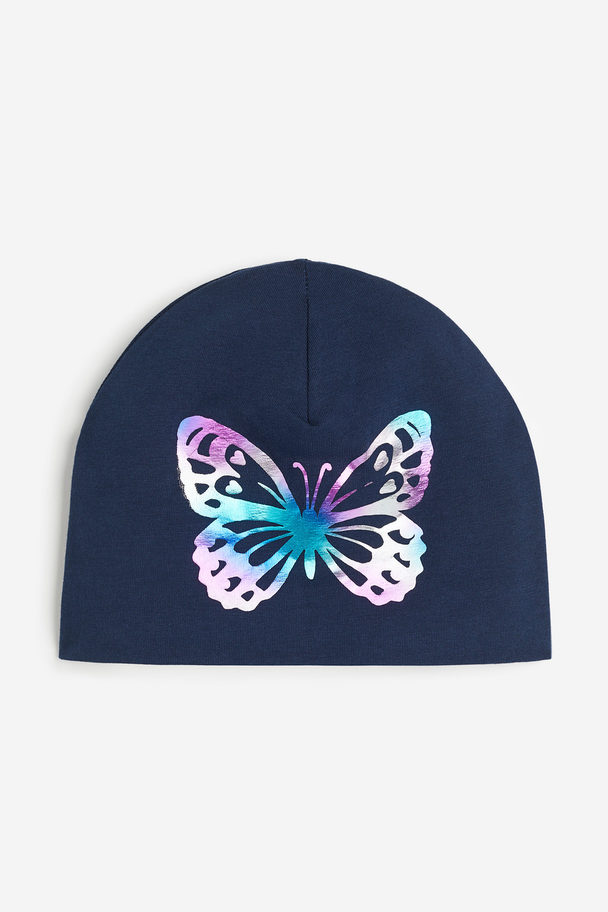 H&M Tricot Beanie Met Dessin Donkerblauw/vlinder