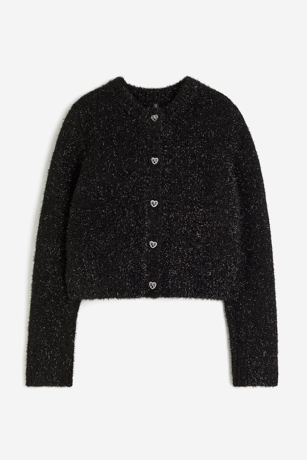 H&M Flauschiger Cardigan mit Strassknöpfen Schwarz/Glitzernd