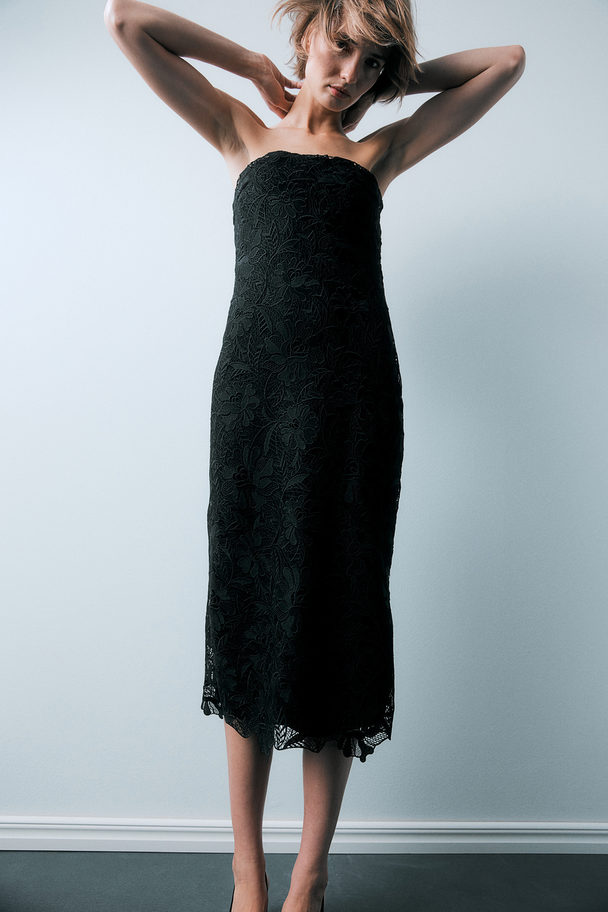 H&M Bandeau-Kleid aus Spitze Schwarz